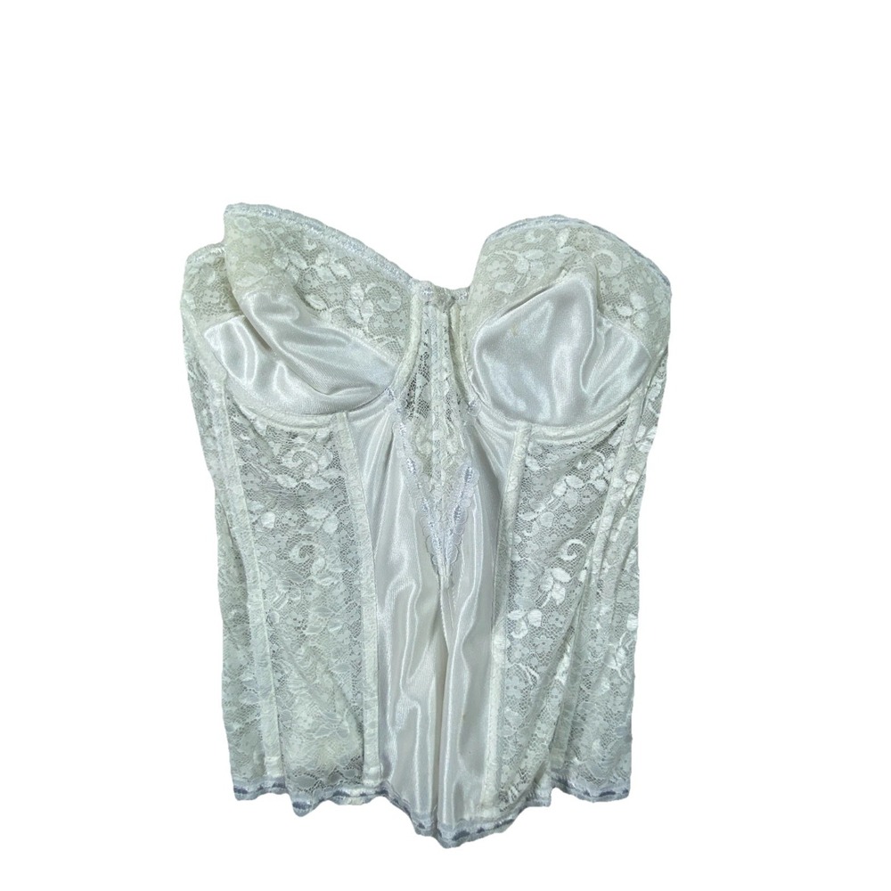 Vintage Lace Bustier Womens White Padded Cup XS Bridal Longline Corset Strapless